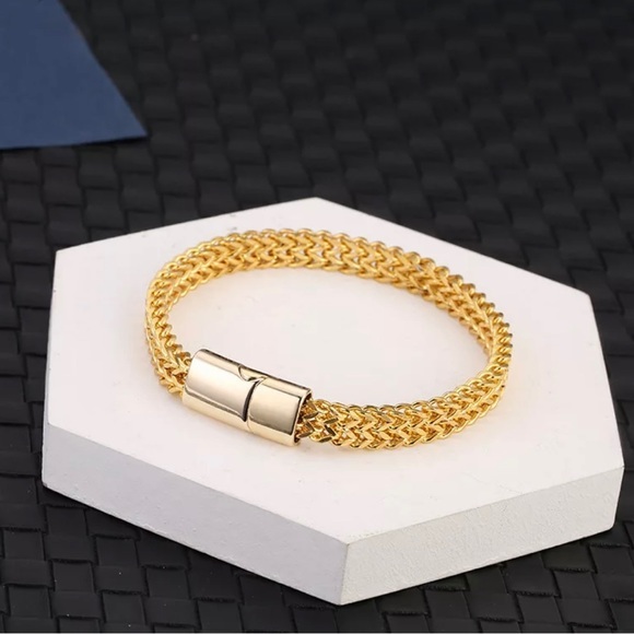 Gold Double Row Stainless Steel Bracelet - Picture 1 of 8